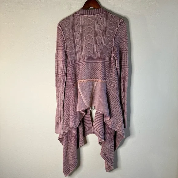 Free People All Washed Out Knit Cardigan Asymmetrical Hem Open Front Size Small - Picture 8 of 11